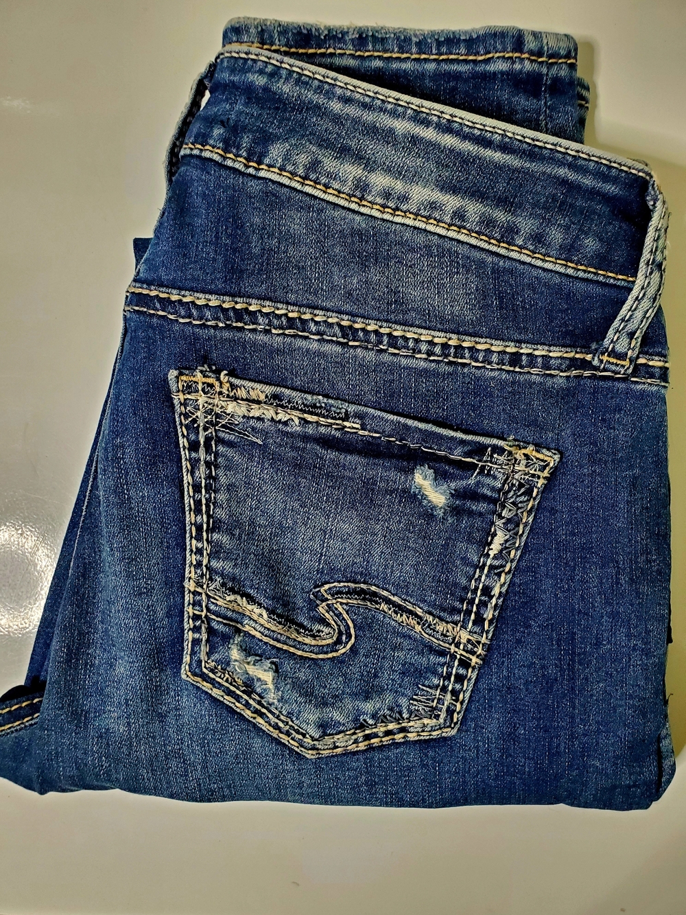 Silver Jeans Women's Boyfriend Jeans - Medium Blue Distressed